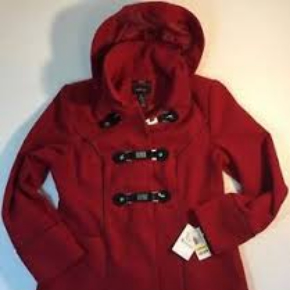 New Red Hooded Wool Peacoat